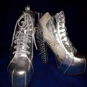 SEE ME SPIKING  Spike Platform Boots  SILVER  & See Through  ( BRAND NEW ! )